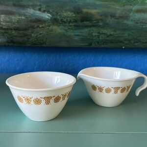 Pyrex Corelle Butterfly Gold Creamer and Sugar Bowl